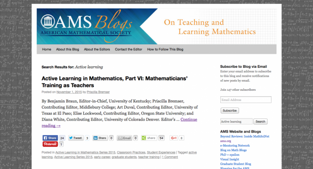 American Mathematical Society - On Teaching and Learning Mathematics blog