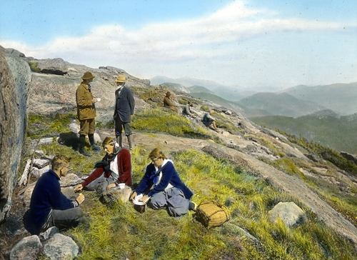 Party having lunch on top of Mount Marcy. 1919. Source: New York State Archives.