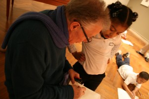 Michael Armstrong with a Lawrence student at the Addison Gallery in Andover, MA.