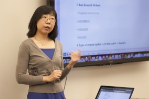 Photo of Hang Du presenting her research