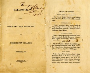 1818 Middlebury College Course Catalog with Latin and Classics Study
