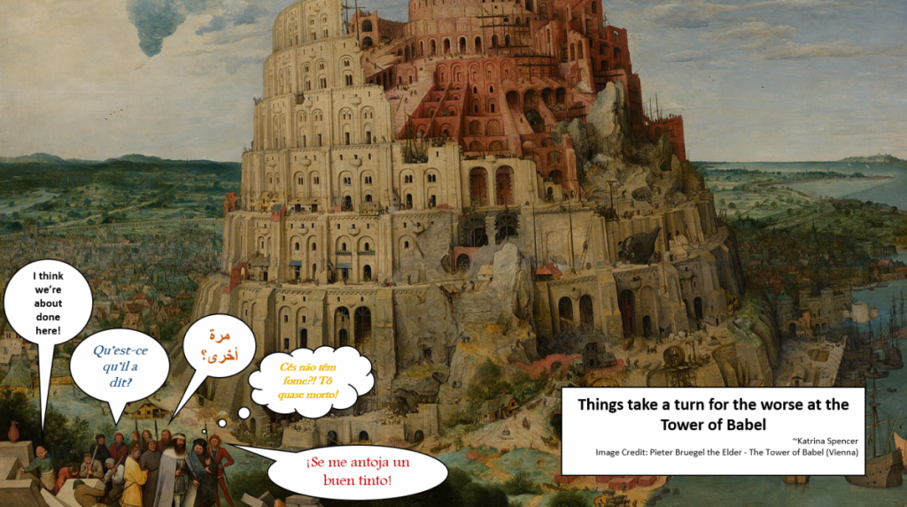 a painting and comic at the Tower of Babel