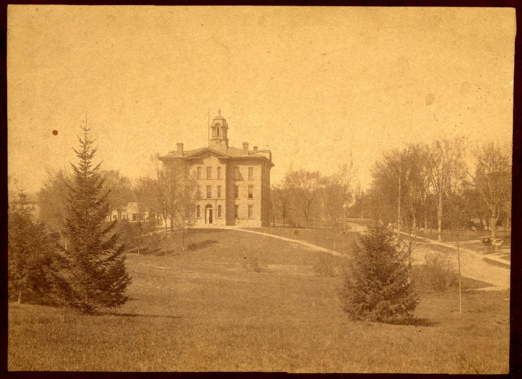 Academy Building in 1893, seen from the east end of the park between College and South Main St.