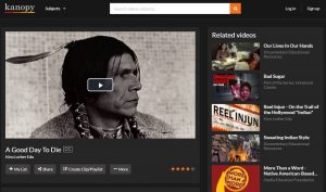 A screenshot depicting a Native American man taken from the Kanopy audiovisual streaming service for A Good Day To Die