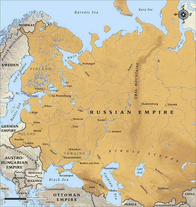 Map of the Russian Empire in 1900
