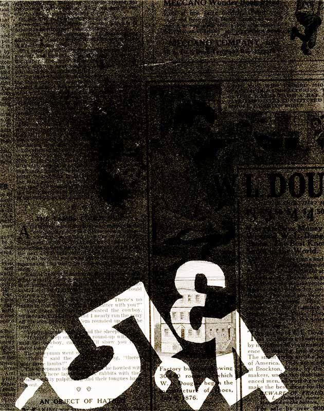 Kiera Hoefle, When Numbers Read 15, 2010, oil based monotype on Newspaper, 7.5 x 6 inches.