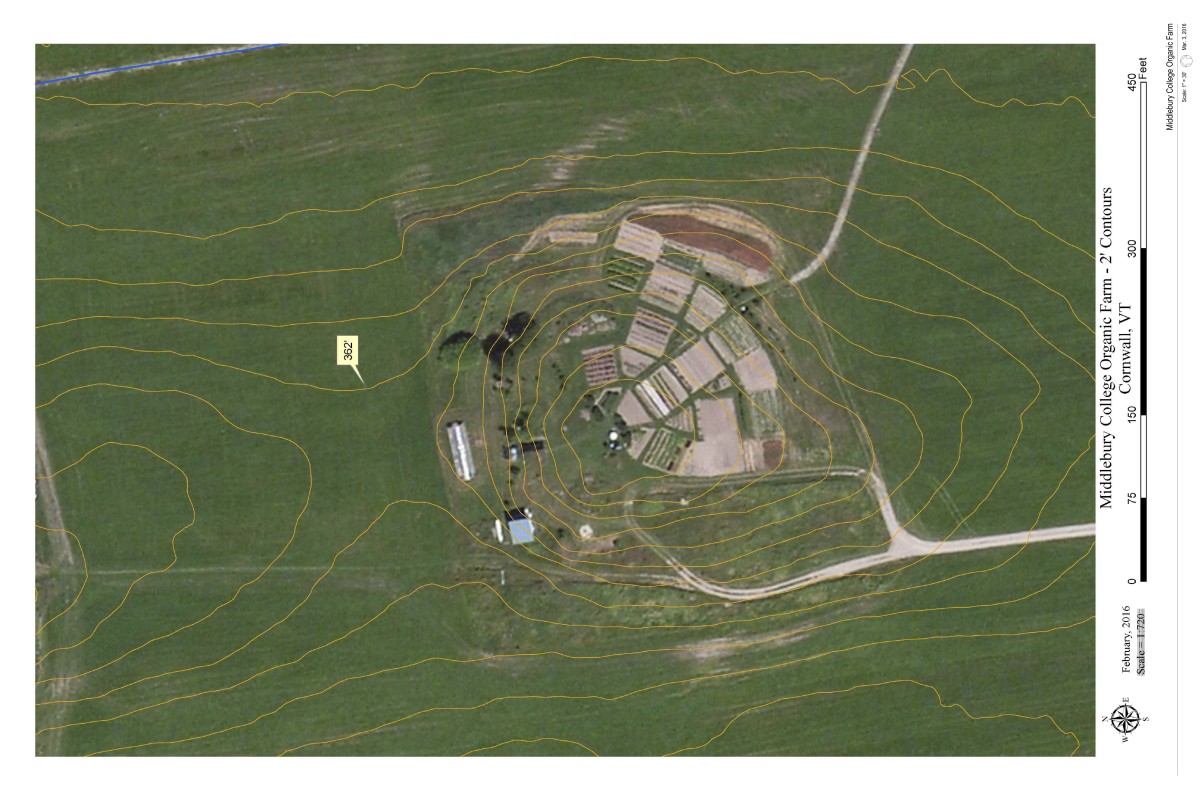 Topographic map of Middlebury College Organic Farm