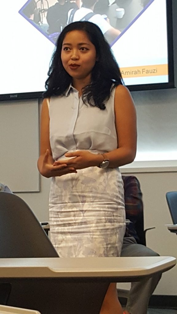 SHECP Intern Amirah Fauzi '18 presents on her experience at CodeInteractive in the Bronx. 