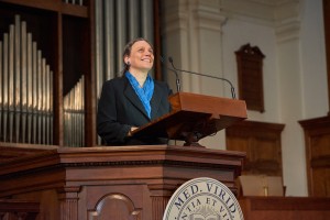 President-elect Laurie L. Patton addressed the College community in Mead Chapel on Nov. 18.