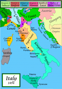 A Map of Italy in 1494. (Note Siena and Florence's proximity)