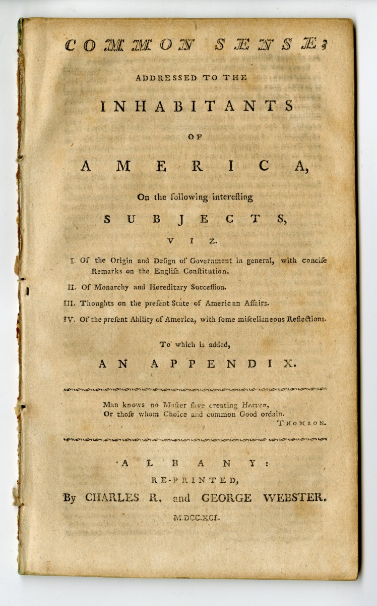 A chapbook by Thomas Paine entitled, Common Sense, published in 1791: