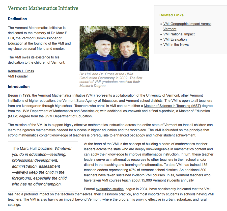 Vermont Mathematics Initiative Web Site