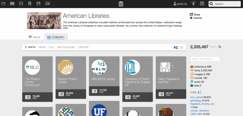 American Libraries page of the Internet Archive