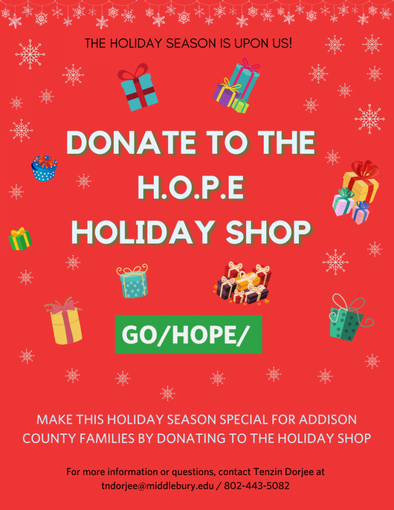 Invitation to donate to the HOPE Holiday Shop