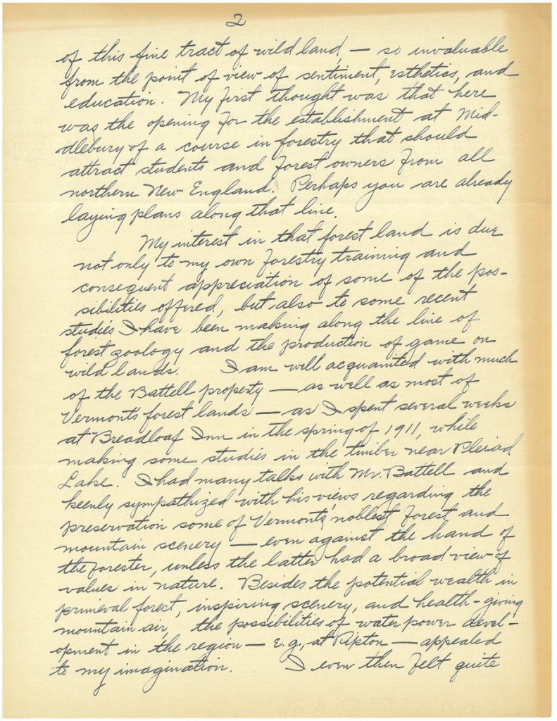 Page 2 of letter from Alvin G. Whitney to Middlebury College President John Martin Thomas in 1917.