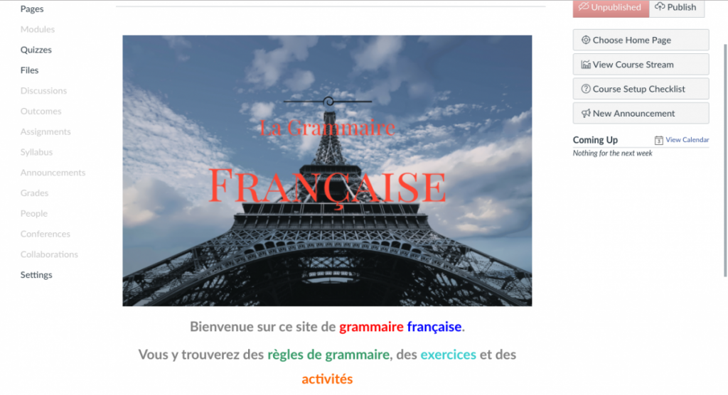 French Grammar Canvas Site