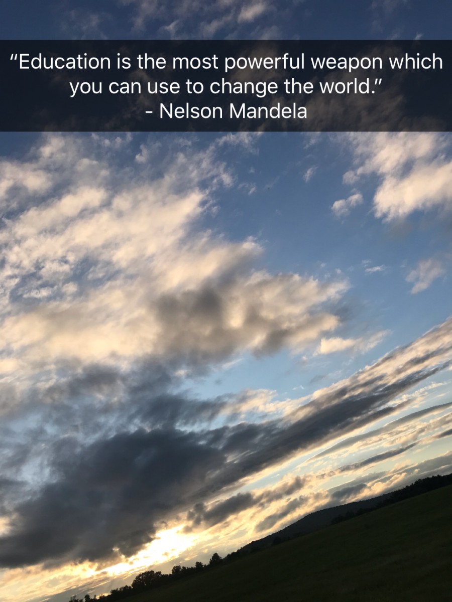 Image of sky with Nelson Mandela quote: "Education is the most powerful weapon which you can use the change the world."