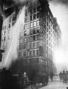 See page for author [Public domain or Public domain], via Wikimedia Commons. https://commons.wikimedia.org/wiki/File%3AImage_of_Triangle_Shirtwaist_Factory_fire_on_March_25_-_1911.jpg
