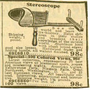 Advertisement from a 1926 Sears Roebuck catalog showing a 98 cent stereoscope