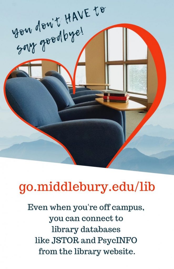 When you're off campus, you can connect to library databases from the library website.