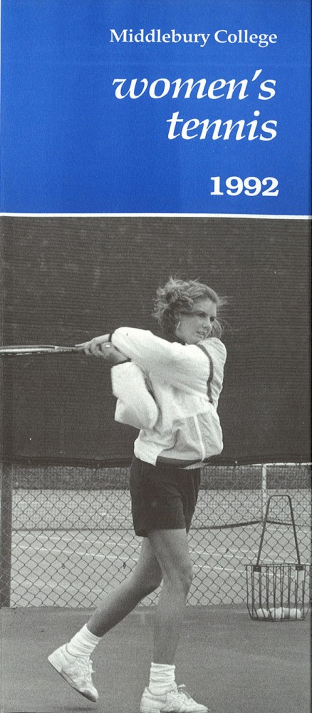 The front page of the Women's Middelbury Tennis pamphlet of 1992