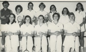 The 1979-1980 Women's Squash Team shown here with coach Ron McEachen.